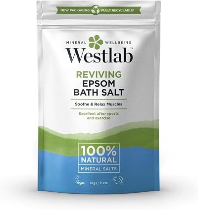 Westlab Epsom Bath Salts 1000g Pack of 4 Pure Mineral Magnesium Sulfate