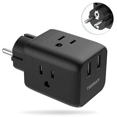 Adaptateur De Voyage Universel TESSAN Avec 5 Ports USB (2 USB-A + 3 USB-C) - 28W, Prise Multiple, Couleur Gris