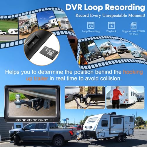 Wireless RV Backup Camera Install-Free for Trailer: 7 Inch Recording Monitor Solar RV Rear View Camera Long Battery Life Scratch-Proof - Strong Magnetic RV Camera HD 1080P for RVs Trucks Campers