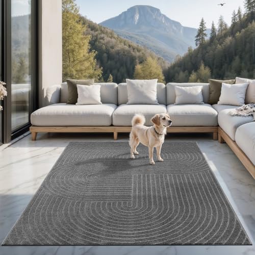 the carpet Santo Plus Outdoor Teppich – Anthrazit, 160 x 220 cm – Wetterfest & Pflegeleicht, Balkon Teppich, Terrasse & Garten, Flachgewebe Indoor & O