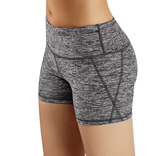 ODODOS Women’s Yoga Short Tummy Control Workout Running Athletic Non See-Through Yoga Shorts with Hidden Pocket,GrayHeather,X-Large