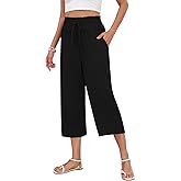 LAOLASI Womens Capri Pants Casual High Waisted Wide Leg Lounge Pants Drawstring Loose Palazzo Pants Trousers with Pockets