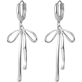 Bow Earrings for Women 14k Gold Plated Trendy Ribbon Stud Earrings Pearl Huggie Ribbon Earring Statement Wedding Prom Jewelry