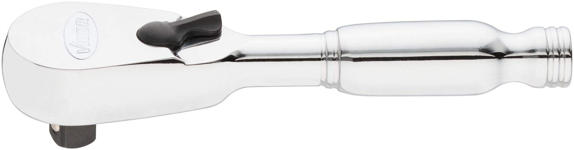 Vigor V4944-XS Reversible Ratchet (6.3 mm (1/4 Inch) Square, Extra Short: Only 95 mm, Robust and Easy to Clean Solid Steel Design, Fine Toothed: 72 Teeth) Silver