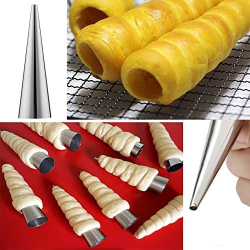 BuyWorld 5pcs DIY Baking Cones Stainless Steel Spiral Baked Croissants Tubes Horn Pastry Roll Cake Mold Bakeware