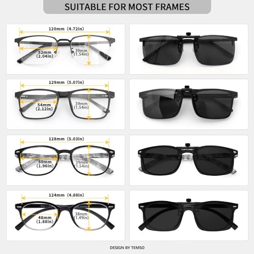 TEMSO Clip On Sunglasses Polarized Flip up Driving Glasses For Men Women,UV400 Protection|HD Vision|Anti Glare|Safe Driving