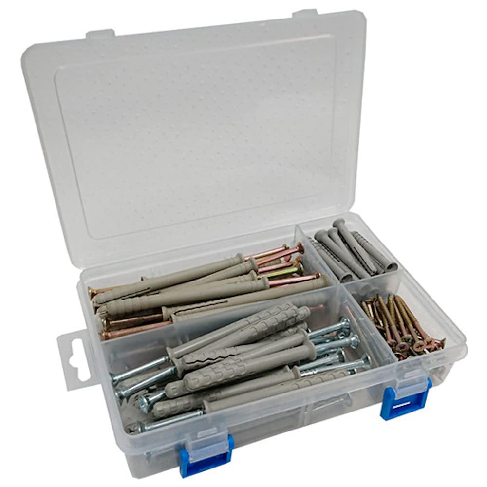 Merriway BH06600 (88 Pcs) Assortment of Nylon Hammer Fixing Wall Anchors in a 8 Compartment Carry Case - Pack of 88 Pieces