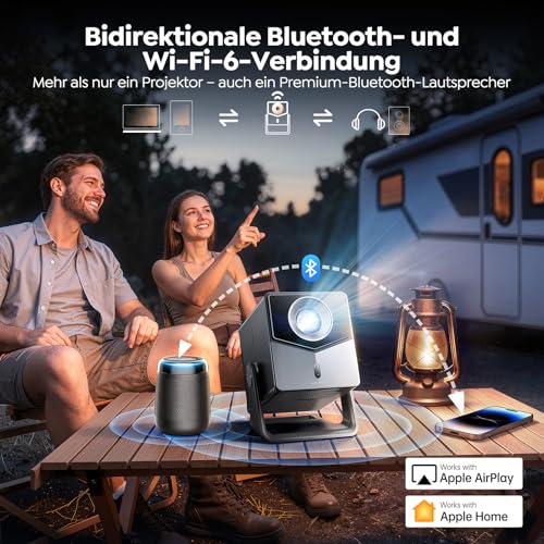 Beamer 4K [Schnellste VIDAA OS] Kompatibel mit Netflix & Dolby Audio, 1400ANSI 1080P Smart Beamer Heimkino Autofokus Trapezkorrektur, WiFi 6 & Bluetooth 5.4, 200°Drehbar Tragbarer Outdoor Projektor
