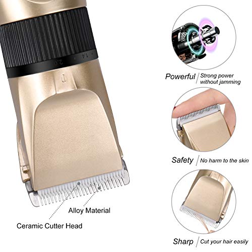 MOTOBA Professional Hair Clippers for Men, Rechargeable Hair Trimmer Cordless Barber Shavers Haircut Kit with 6 Combs (Gold)