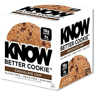 KNOW Better Cookies by KNOW Foods. 6-Pack/4 Per Pack. Gluten Free, Grain Free Cookies. Delicious, High Protein, High Fiber, Non GMO, Low Glycemic Index, 4g Net Carbs Per Cookie (Chocolate Chip)