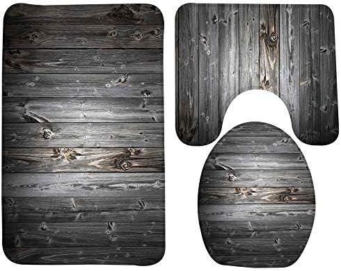 GMYANMTD 3 pcs Bathroom Mat Imitation Wooden Pattern design Toilet Mat Flannel Floor carpet Creative Bath Rug Sets Three Sets of Bath Mat