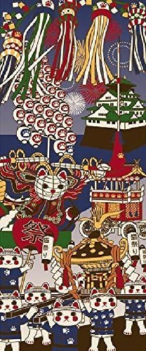 Tenugui Lucky Cat Omatsuri Wagara Japanese Handkerchief Cotton Towel Made in Japan