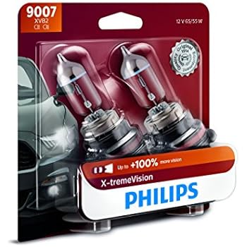Philips 9007 X-tremeVision Upgrade Headlight Bulb with up to 100% More Vision, 2 Pack