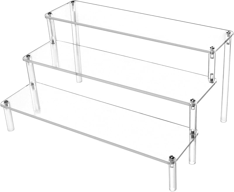 QWORK 3 Tier Clear Acrylic Display Stand 30x21x15cm 4mm Thick