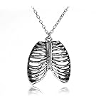 Meiligo Fashion Doctor Nurse Gift Human Anatomy Necklace Jewelry Just breathe letter Anatomical Lung Heart Charm Necklace (Human Body Ribcage - Silver)