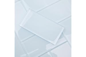 Lovdeco Ice Blue Glass Subway Tile, Light Blue Glass for Bathroom Kitchen Shower Backsplash Wall, 3 x 6 Inches, 4 Sq.Ft.