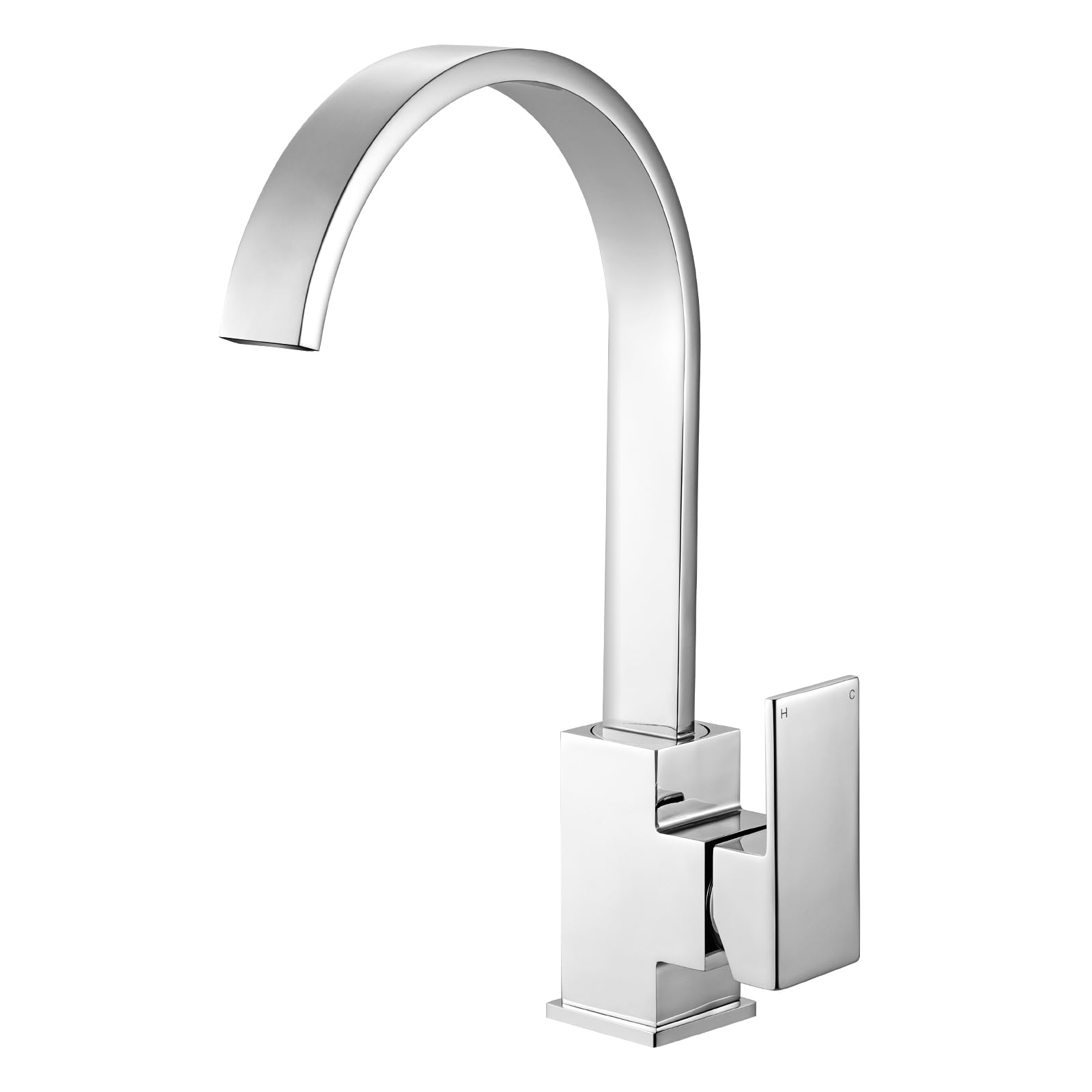 Peppermint Kitchen Sink Mixer Tap with Waterfall Spout, Monobloc Square Kitchen Faucet with Swivel Spout and Gooseneck Design, Single Lever Chrome Bar Sink Taps