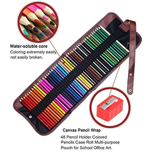 Soucolor 48 colours Artist Grade High Quality Watercolour Pencils Set with Pencil Holder Sharpener Eraser