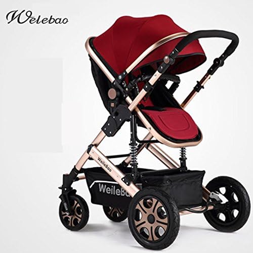 Bidirectional, High-view, Aluminum Alloy, Shock Absorption, Portable and Foldable Stroller for Baby to Sit or Lie down (red)