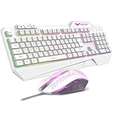 HAVIT Rainbow Backlit Wired Gaming Keyboard and Mouse Combo (White) [ Updated Version ]