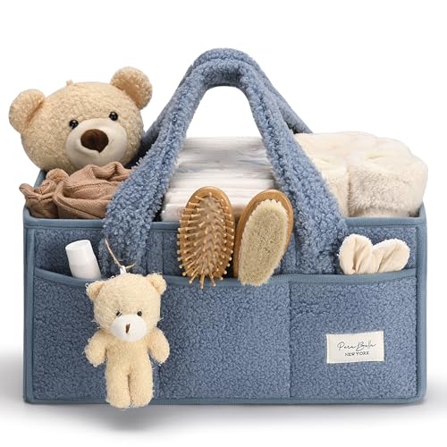 PeraBella Baby Diaper Caddy Organizer with Handle, Boy & Girl Shower Gift Basket, Portable Diaper Storage Basket Bin for Wipes, Newborn Baby Essentials Registry Search Must Haves, Car Caddy Organizer