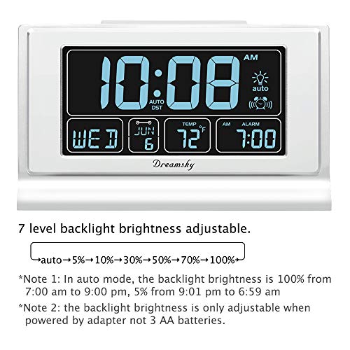 DreamSky Digital Alarm Clock with Battery Backup for Bedroom, Auto Set