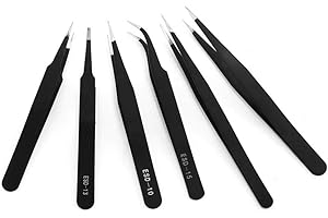 LGEGE 6 Pcs ESD Tweezers Hand Craft Tools Quilling DIY Cardmaking Craft, Straight and Curved Tweezers for Jewelry, Electronic, etc