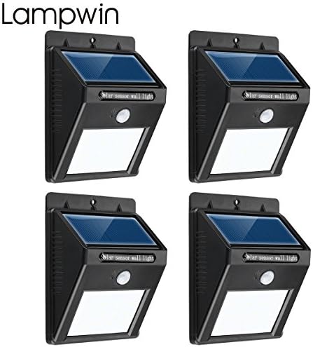 Outdoor LED Solar Lights - Lampwin 2017 New Wall Hanging Motion Sensor Solar Power Pathway Walkway Flood Lights for Garden, Patio, Yard, Fence, Driveway, Deck, Garage Door, Front Door (4-pack)