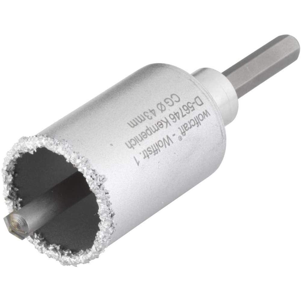 wolfcraft Annular Bit, Tungsten Carbide Coated, with Mandrel I 3894000 I for Plumbing and Electrical installations in Brick Walls and Stone, Cutting Depth 55 mm