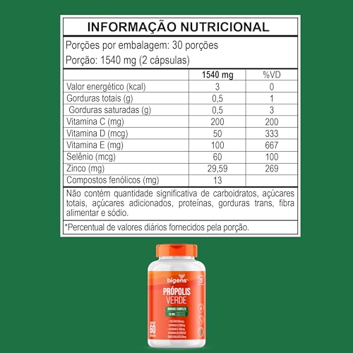 Própolis Verde, Immune Complex, 13mg Fenólicos + Vitaminas, Bigens