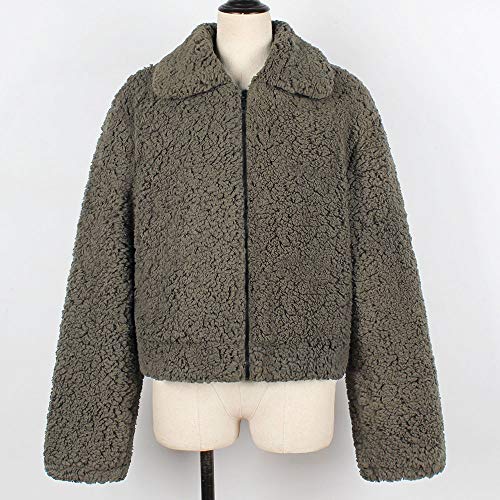 Sanyyanlsy Women's Daily Fashion Faux Fur Wool Coat Winter Ladies Lapel Zip Up Short Jacket Winter Parka Outerwear Tops Army Green