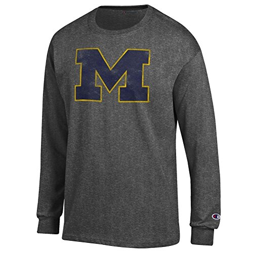 Elite Fan Shop Michigan Wolverines Vintage Long Sleeve Tshirt Heather Gray - XL - Charcoal