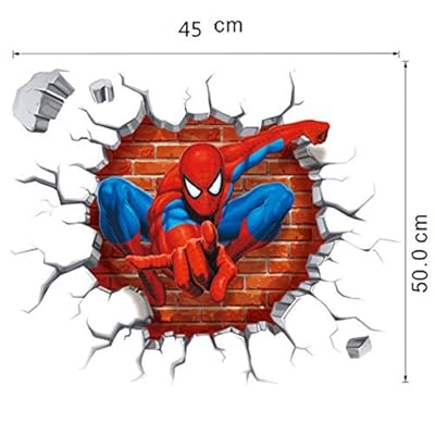 Jiahui Brand DIY Removable Spiderman 3D Cracked Children Themed Art Boy Room Wall Sticker Home Decal, Peel and Stick Wall Decal for Kids Room Wall Decor