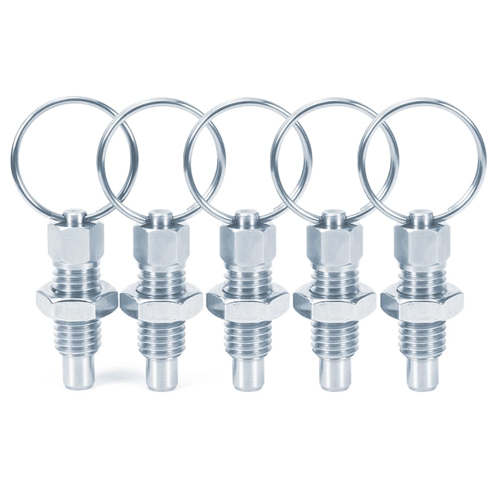 POFET 5pcs Stainless Steel Non Lock-Out Indexing Plunger with Pull Ring M8