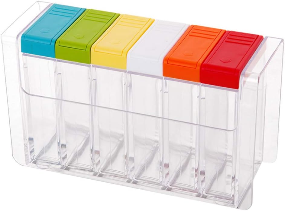 Kylewo Gewürz-Kartei 6 Gewürze,Kunststoff-Gewürz-Box Küchenbedarf Würzen Salz jar Gewürz Aufbewahrungsbox Würze Box