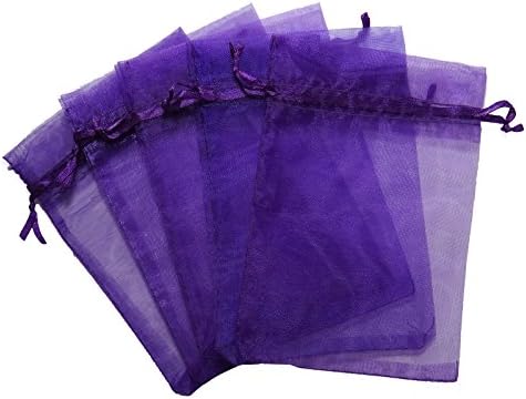 RakrisaSupplies 100Pcs Deep Purple Organza Bags 4x6" w/Drawstring | Accurate Sizing, Reinforced Stitching & Crease Free Sheer Organza Pouches | OB46-19