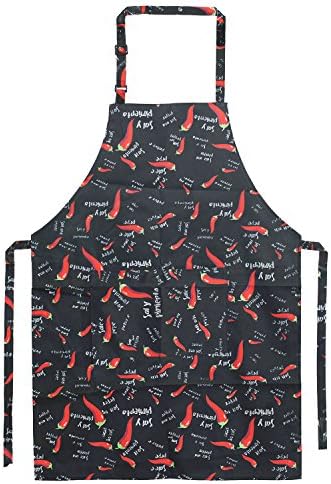Kitchen Adustable Bib Apron with Pockets, Waterproof Home Restaurant Cooking Baking Pocket Apron for Women Men (Black)