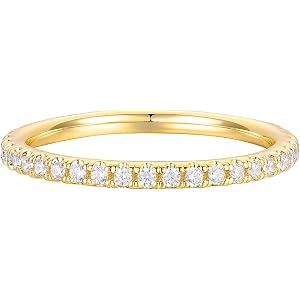Moissanite Wedding Rings 1.6mm Round Cut Anniversary Band in 14K Gold