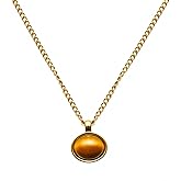 Sokisen okisen Vintage Tiger Eye Necklace, 14K Gold Plated Stainless Steel, Natural Stone Pendant, Waterproof Hypoallergenic, Adjustable Chain 19.68-21.64 Inches, Brown, Spiritual Jewelry