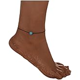 Erimberate Bohemian Turquoise Anklet Bracelet Black Woven Rope Turquoise Ankle Bracelet Turquoise Stone Chain Anklet Adjustable Wax Anklets Summer Beach Foot Chain Jewelry for Women