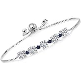 Gem Stone King 925 Sterling Silver Gemstone Birthstone and Blue Sapphire Tennis Bracelet for Women | Round 5MM and 2.5MM | Adjustable Bolo Design | Easy-On Easy-Off | Fully Adjustable Up to 9 Inch