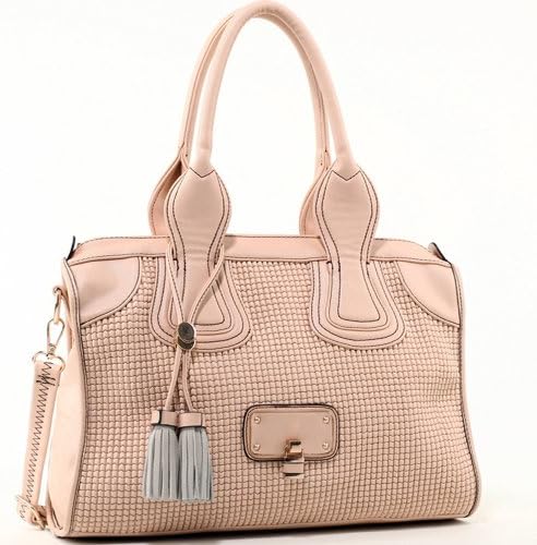 Dasein Women's Classic Faux Leather Shoulder Bag w/ Textured Front &amp; Tassel -Beige