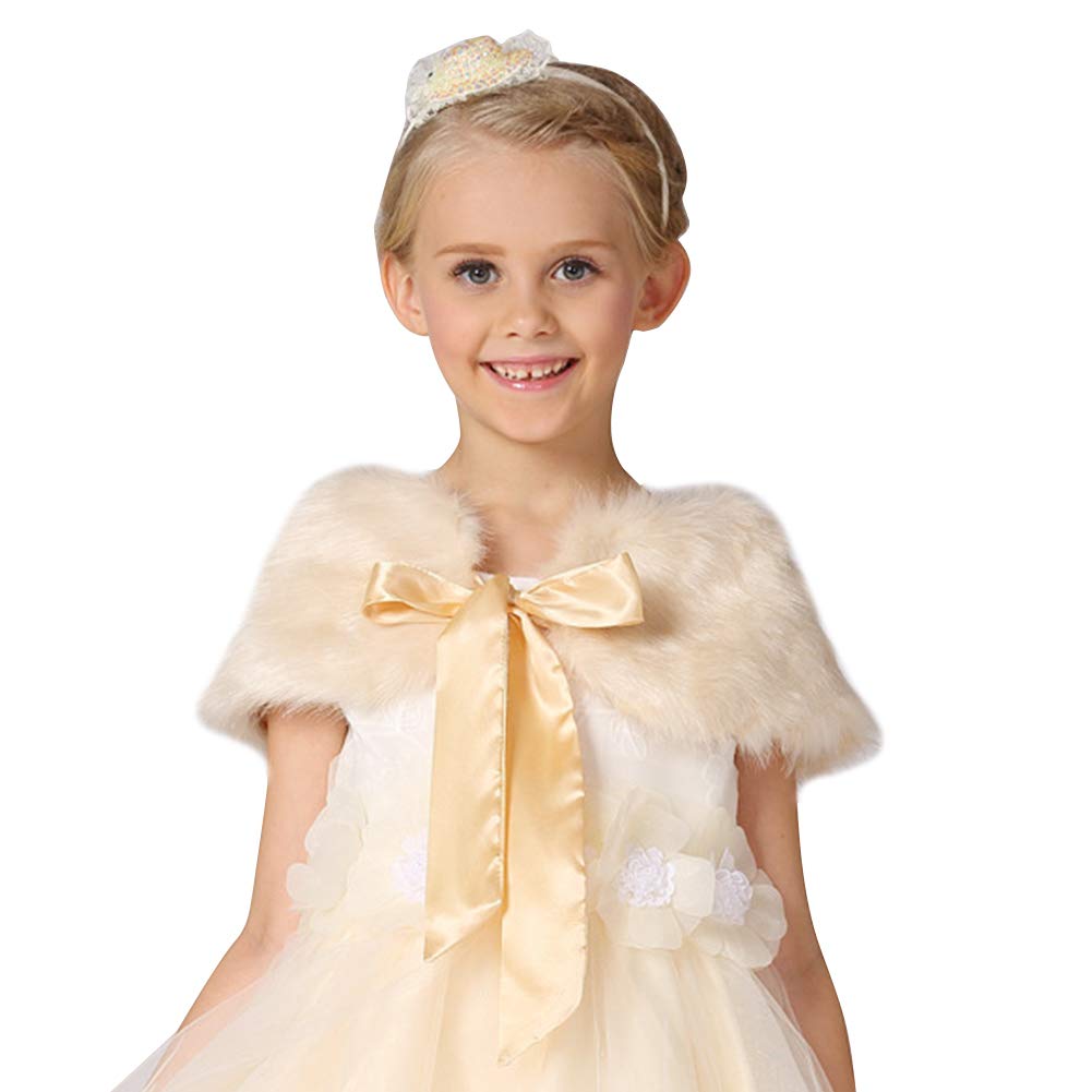 Girls Faux Fur Bolero Wrap Shawl Flower Girl Wedding Party Tippet Bridesmaid Shrug Princess Shoulder Cape Wrap for Girls 3-7 Years Old,Champagne