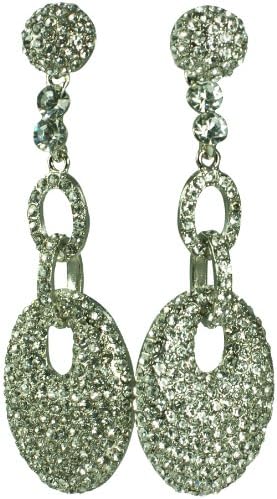 AUSTRIAN CRYSTAL 3"INCH DANGLE SILVER PLATE PAVE CRYSTALS PIERCED EARRINGS