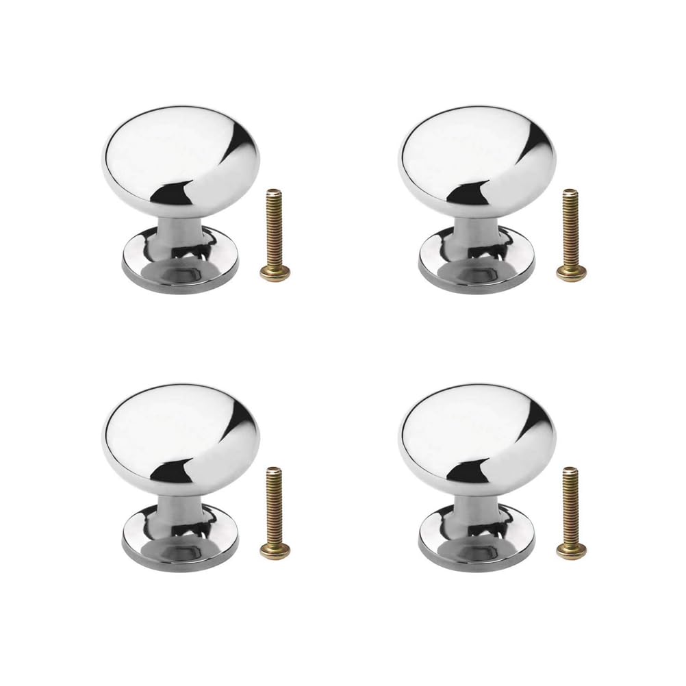 kuou 4 Pack Cabinet Door Knobs, 25mm Round Drawer Wardrobe Handles Cabinet Knobs Metal Pull Handle Chrome Stainless Steel for Cabinet Drawer Cupboard Wardrobe Furniture