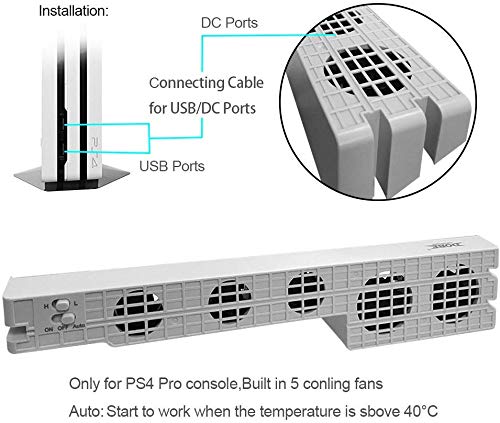 Loovbee PS4 Pro Cooler , USB External 5-Fan Super Turbo Temperature Cooling Fan with USB Cable Black for Sony Playstation 4 Pro Gaming Console