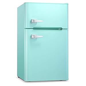 Antarctic Star Compact Mini Refrigerator Separate Freezer, Small Fridge Double 2-Door Adjustable Removable Retro Stainless Steel Shelves Garage Camper Basement/Dorm/Office 3.2 cu ft. Green