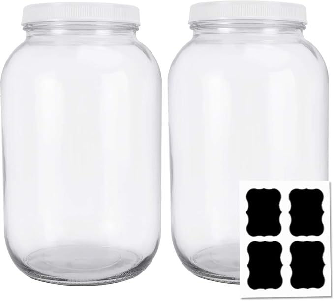 Cyclemore 2 Pack 1 Gallon Clear Glass Jar with Airtight Leakproof
