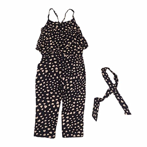 1-7 Years Baby Kids Girls Straps Rompers,Casual Overalls Cute Love Heart Jumpsuits Piece Pants Clothing (Black, 2T(1-2Years))