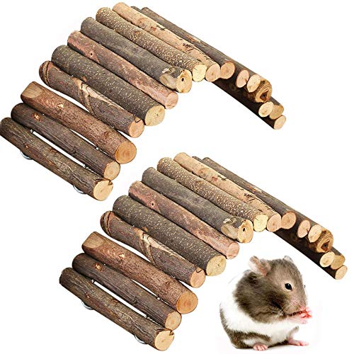 PIVBY Wooden Hamster Ladder Bridge,Rat Chew Toys for Chinchillas Guinea Pigs Hamster Mouse Rat, Rodents Toy for Small Animal (2Pack)